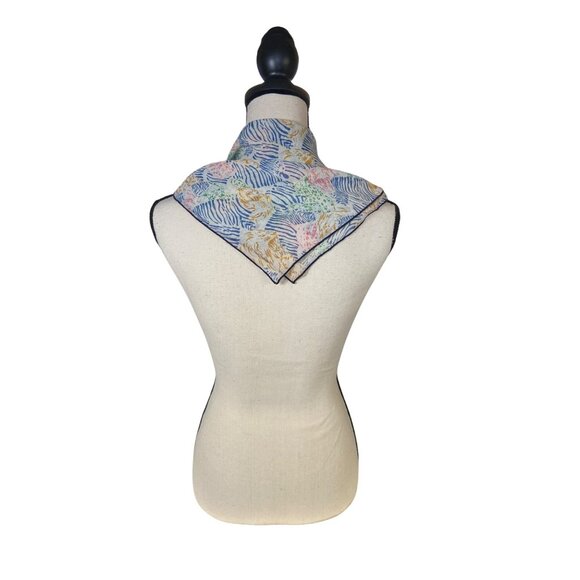 Womens Square Scarf Tiger Print Multicolor Blue Zebra Stripes Edging Mob Wife - Picture 2 of 4